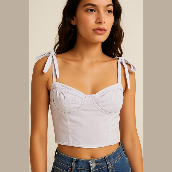 Forever 21 Tops - Forever 21 Corset Top - Women's L - Dusty Lavender Tie Shoulder